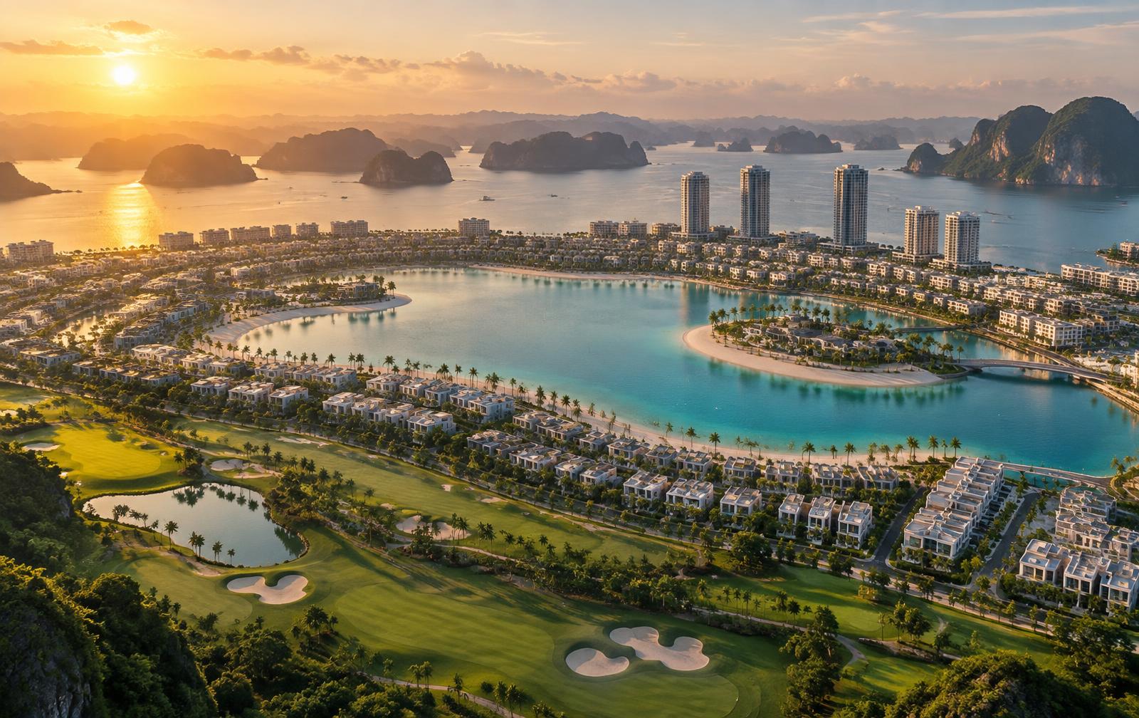Toàn cảnh biển hồ, sân golf và khu nhà thấp tầng (ảnh minh hoạ)