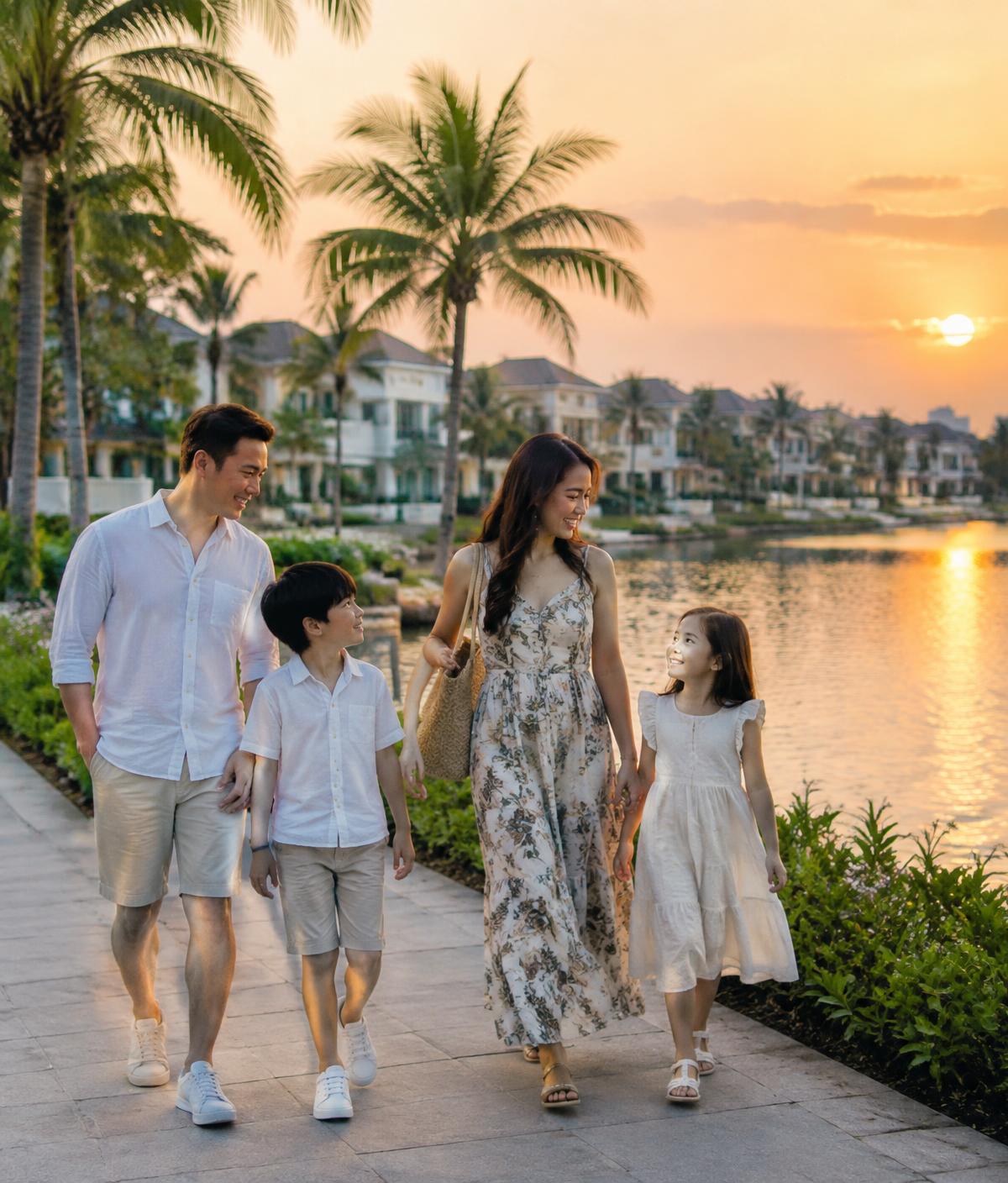 Gia đình dạo bên hồ lúc hoàng hôn (ảnh minh hoạ)